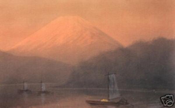 Fuji and sailboats on lake