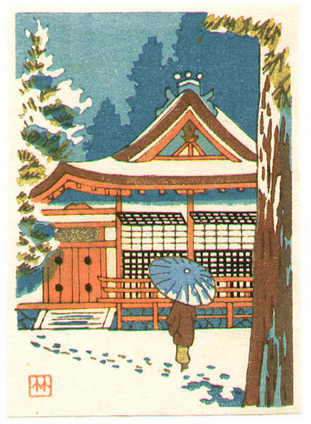 Temple in winter snow
