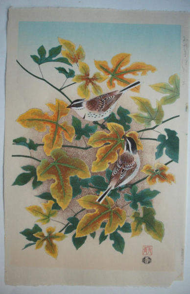 Buntings (On Fatsia Japonica)