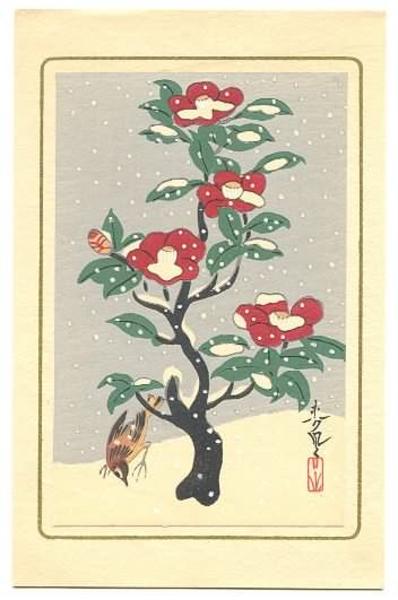 Bird and flowers in snow