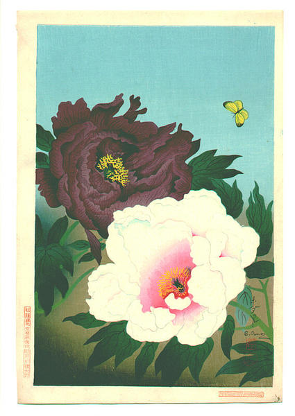 Two Peonies and Butterfly