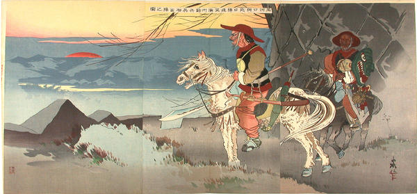 On the estuary of the Soka river masked Mandschuran raiders are prying on the Japanese Camp