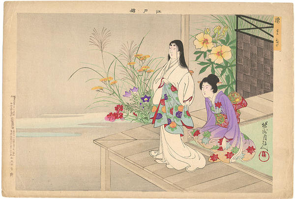 Two young bijin on an engawa in early spring