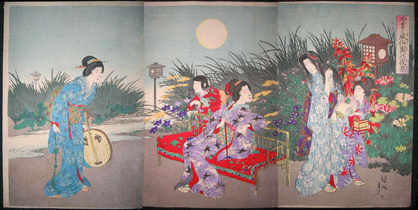 Scene of a Flower Gargen at Night