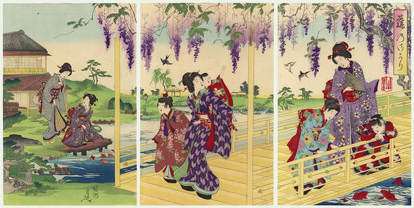 Unknown- bijin child flower garden pond fish