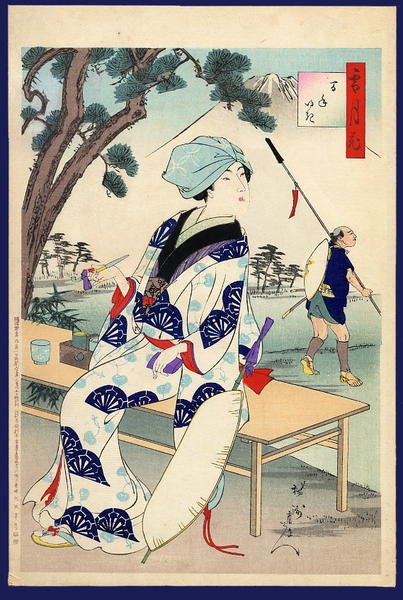 A young lady smoking with background view of Mount Fuji
