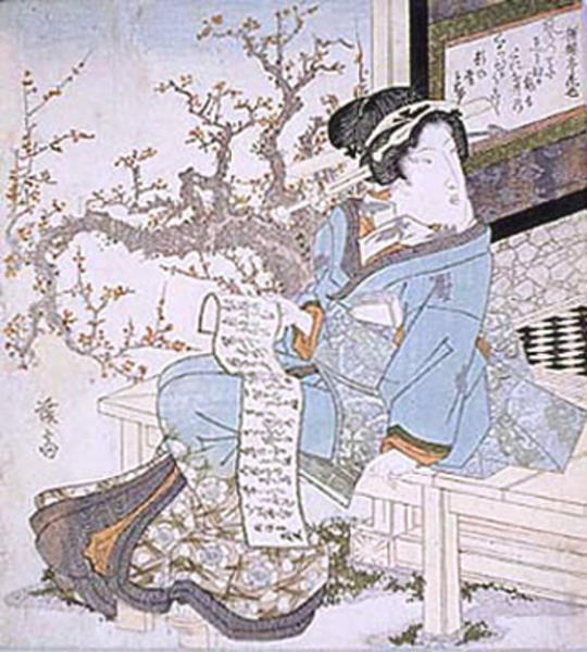 A Beauty with red plum flowers