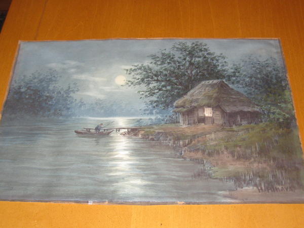 Hut and Fisherman on a Moonlit Stream