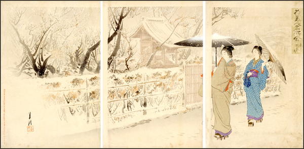 Bijin in a Snow Covered Temple Garden