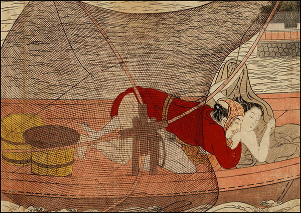 Fisherman making love to a partly clothed girl on his boat