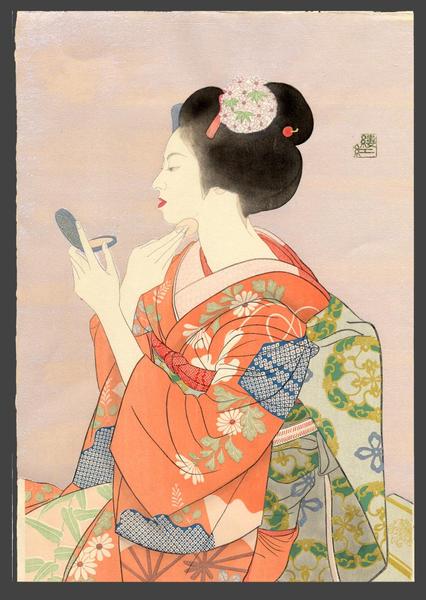 A Maiko Powdering Her Face