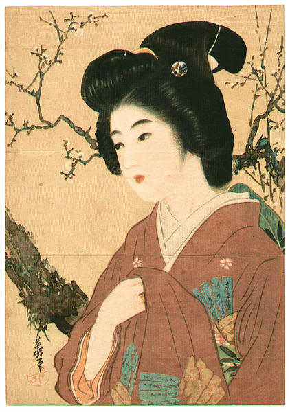 Lithograph- Bijin and plum tree