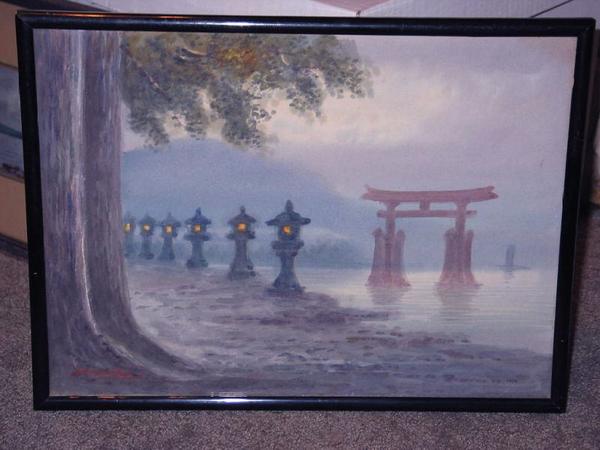 Miyajima in mist with lanterns