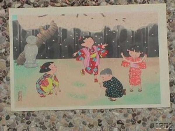children playing under a cherry tree