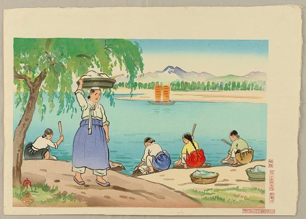 Washing At The Bank- women doing laundry