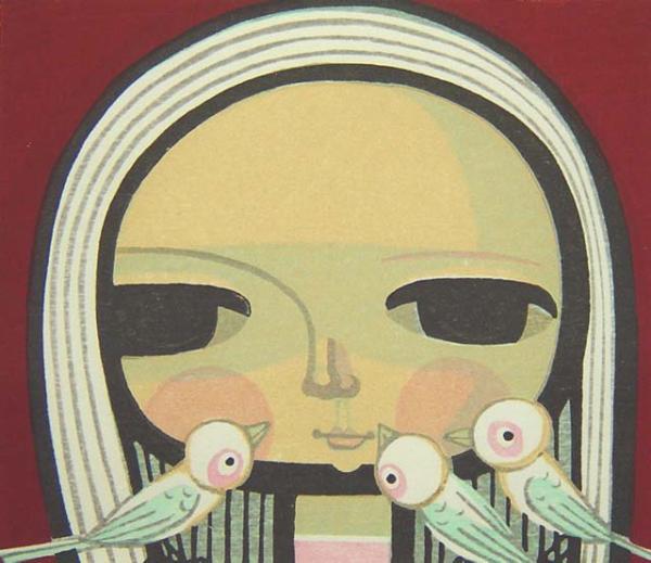 Unknown- girl and 3 birds