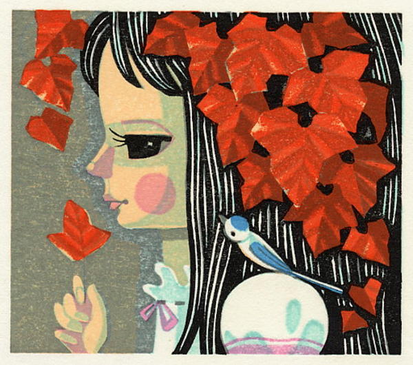 Unknown- girl, flower and bird