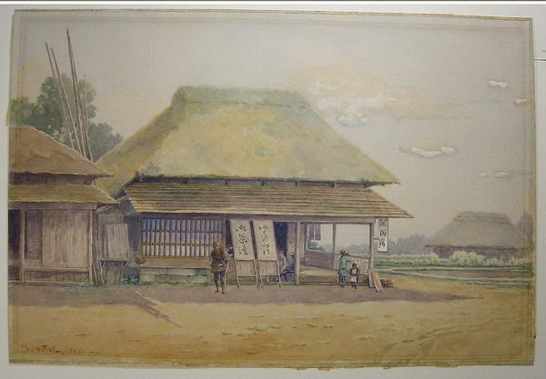 Rural scene with buildings and people