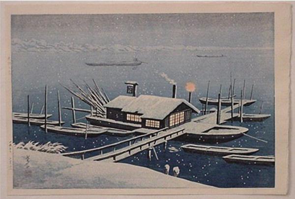 Ferry in Snow at Akabane, Tokyo