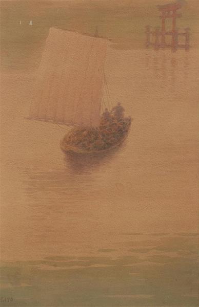 Boatmen at sunset at Miyajima