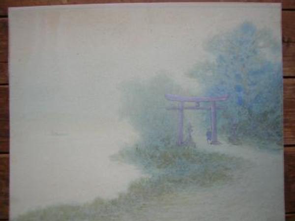 Lakeside Scene- Misty Morning with Torii