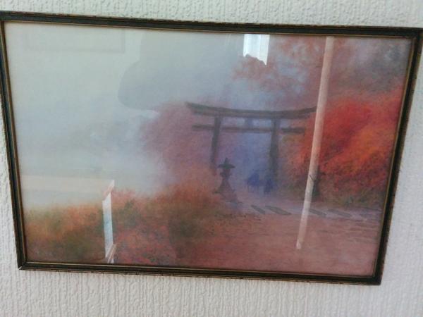Lakeside Scene- Misty Morning with Torii in Autumn