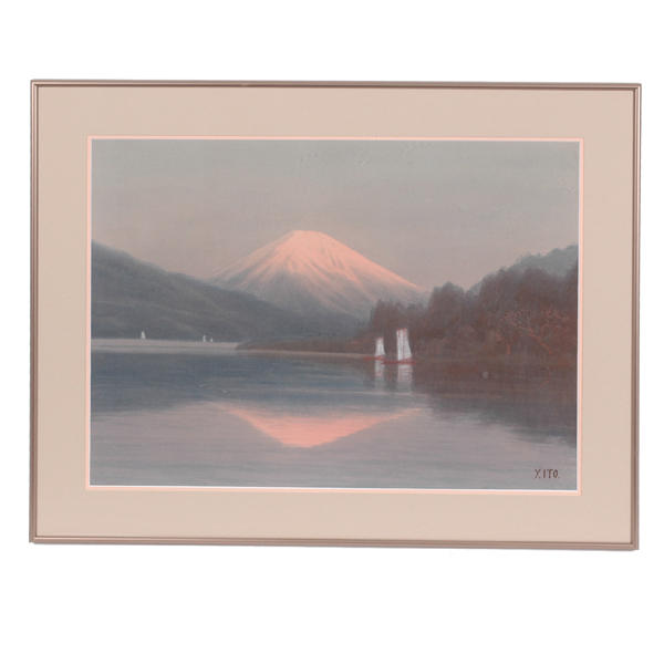 Mt Fuji with sailboats on lake