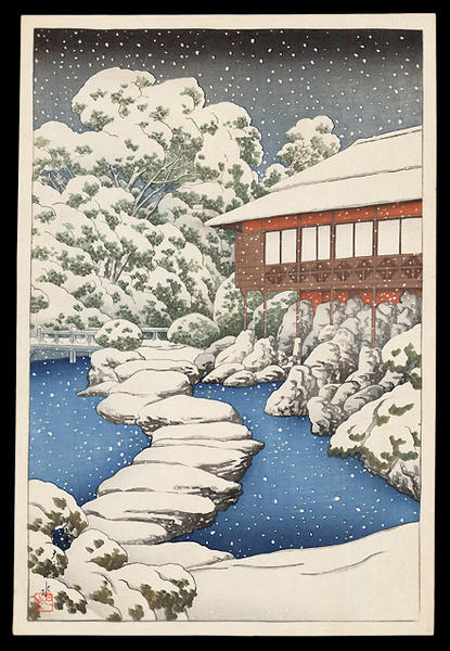 Snow at a Guest House on Ponds Edge
