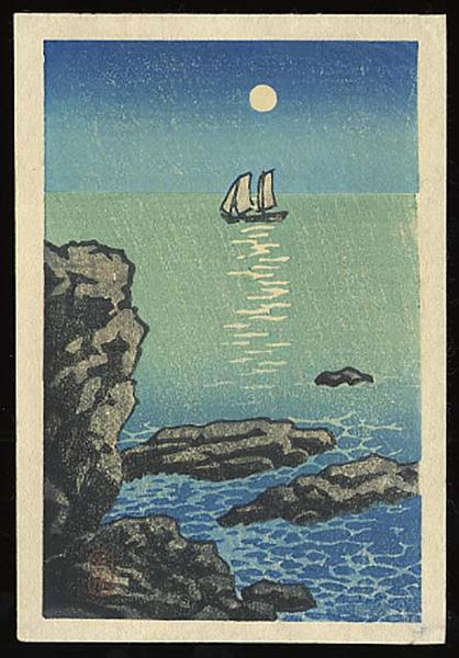 Night moon sailboat sea