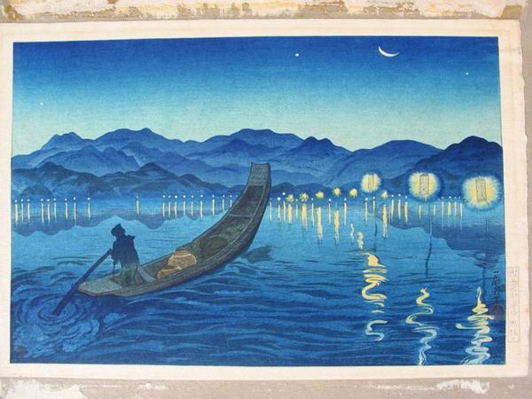 Unknown, night lake sea boat moon