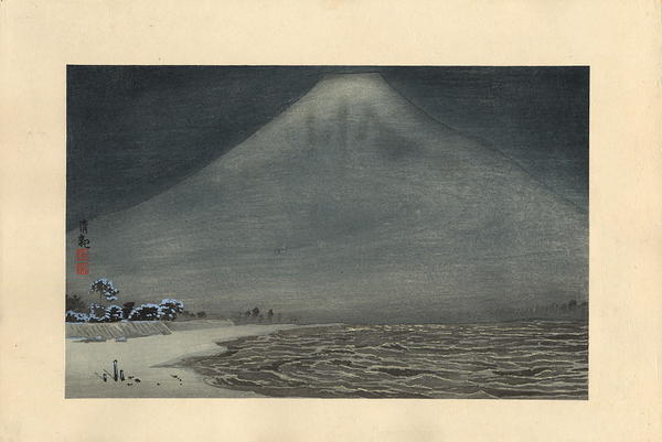 Fujikawa in Snow - Mt Fuji on a Moonlit Evening
