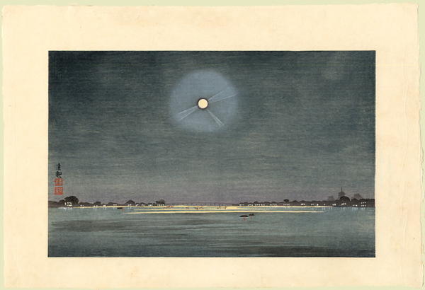 The Winter Moon - Kinryuzan Viewed from the Banks of the Sumida River