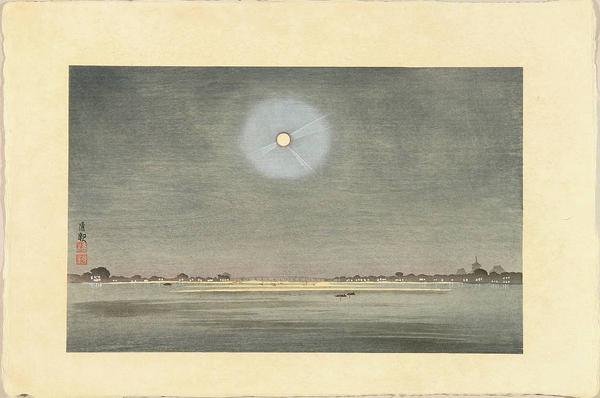 The Winter Moon - Kinryuzan Viewed from the Banks of the Sumida River