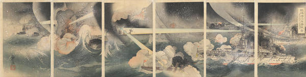 The battle outside Lushun (Port Arthur) between the Russian and the Japanese war ships