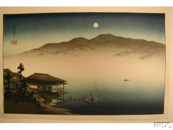 A Lakeside Inn Under Moonlight