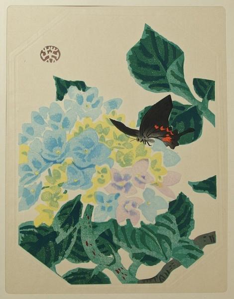 Butterfly and Hydrangeas