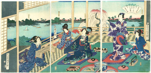 Prince Genji enjoying cherry blossoms and the sumida river at the Shotakuro estate Massaki