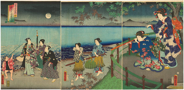 Autumn - Charming Genji on a beach in Suma under a full moon
