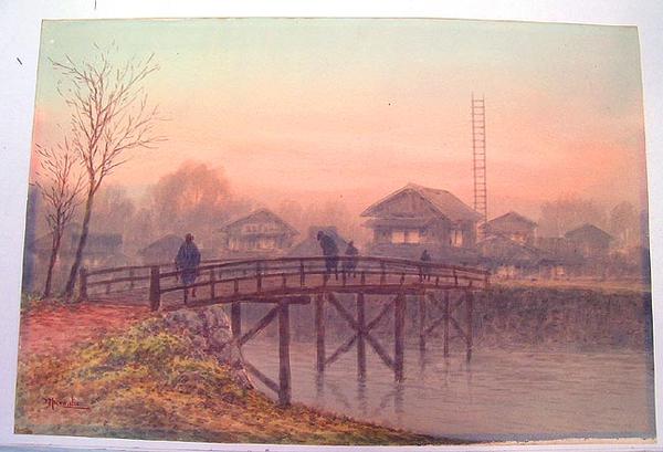 Bridge to village in early morning