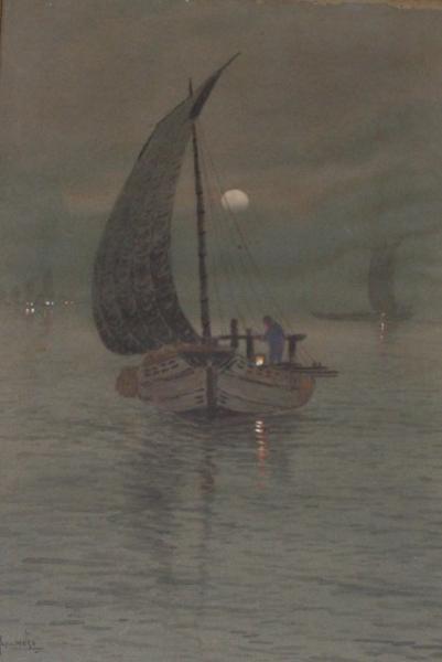 Sailboats at night