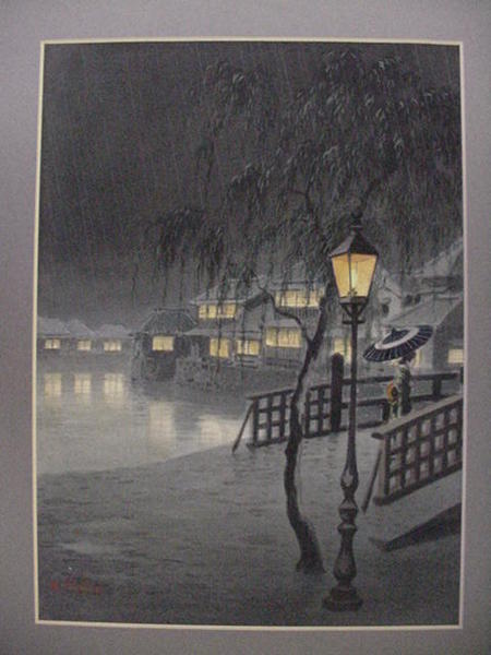 Village at night in winter