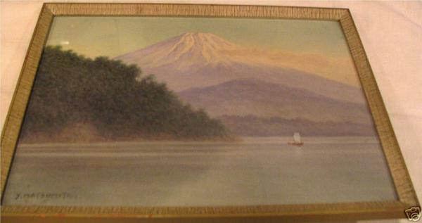 Mt Fuji from lake with sailboat