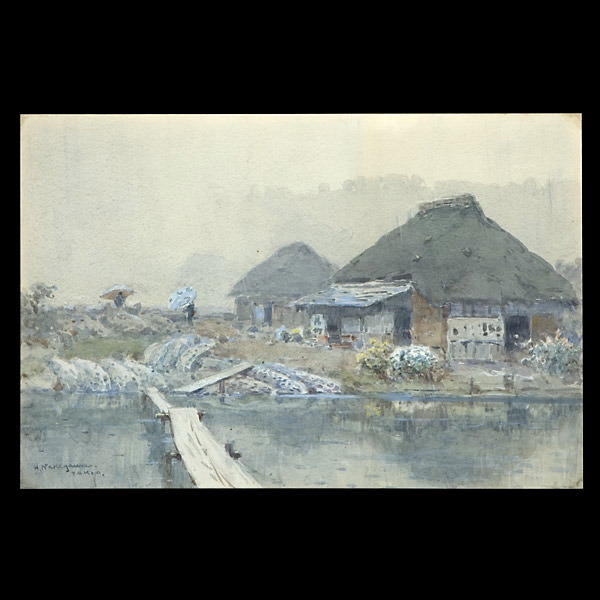 Japanese Village Scene with Figures