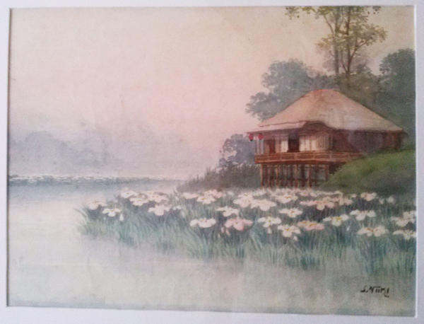 House by River with Iris Garden
