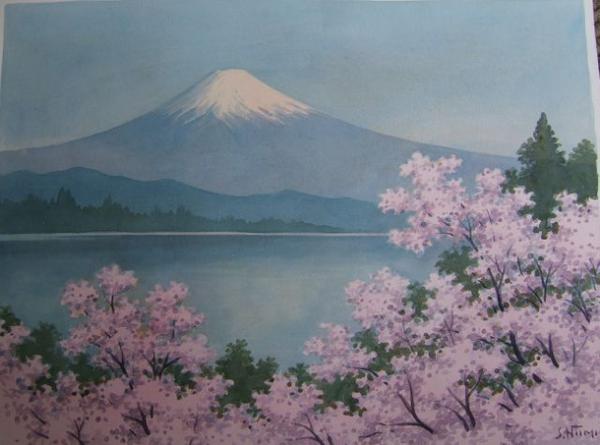 Mt Fuji and lake in spring