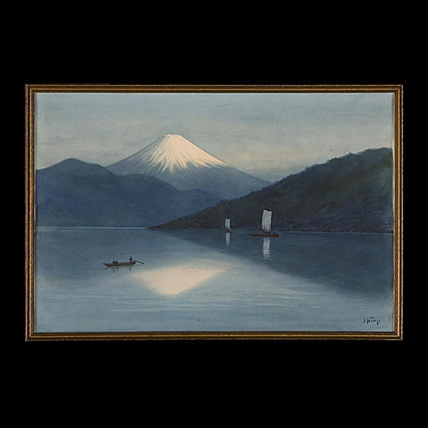 Mt Fuji with sailboats on lake