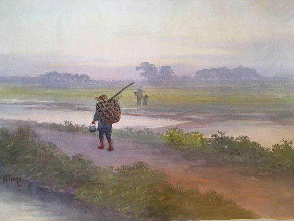 Pilgrims and rice paddies
