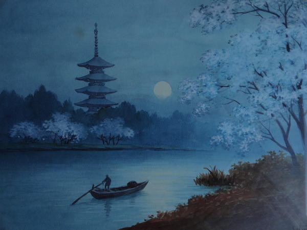 River and Pagoda under a Spring Moon