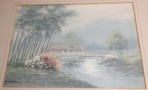 Bamboo and Flowers by Stream