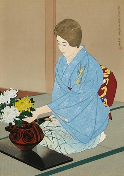 Kasumi Teshigawara arranging chrysanthemums